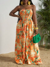 2025 Spring/Summer New Casual Vacation Rope Print Strapless Palazzo Jumpsuit For Women